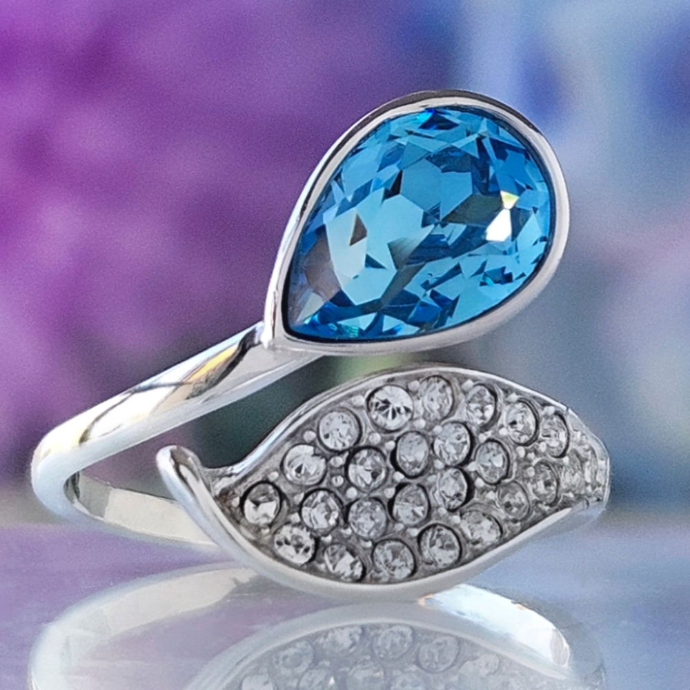 Swarovski Blue Crystal Mermaid Tail Ring, 925 Sterling Silver